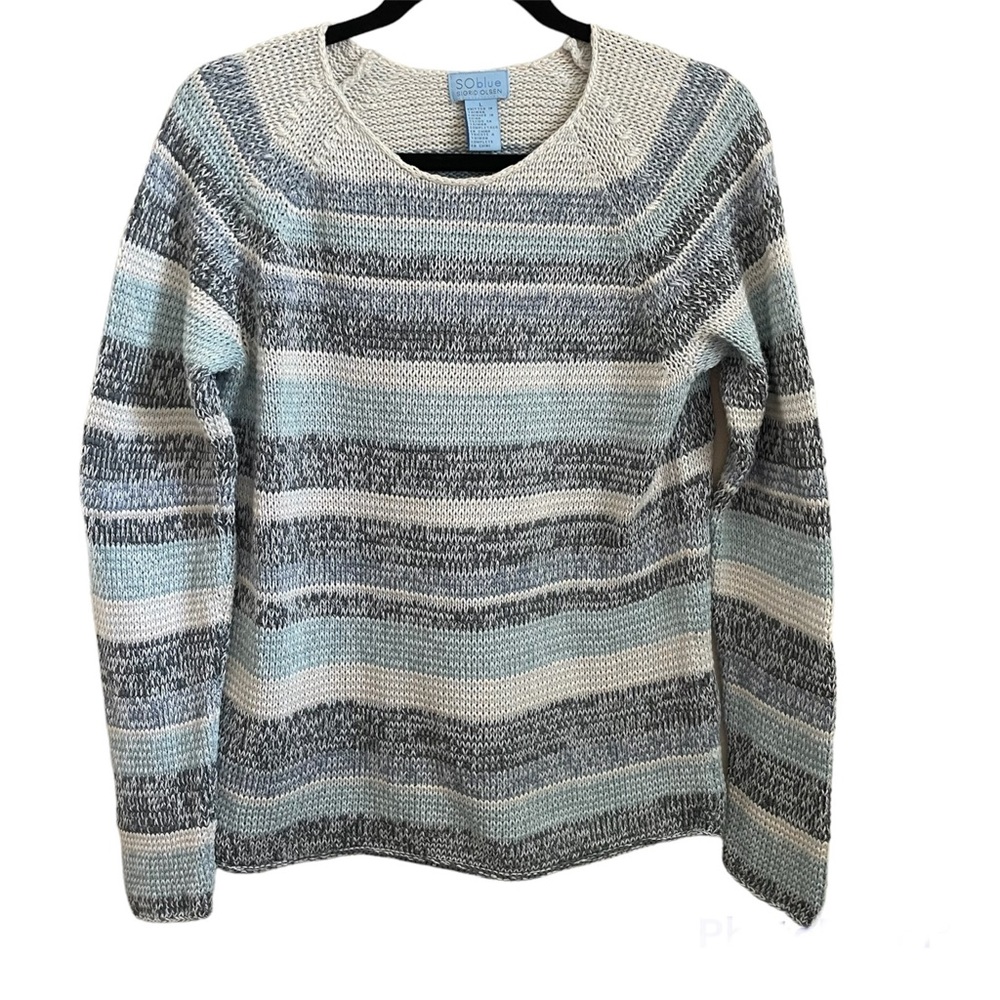SO Blue Sigrid Olsen Blue Striped Sweater - L